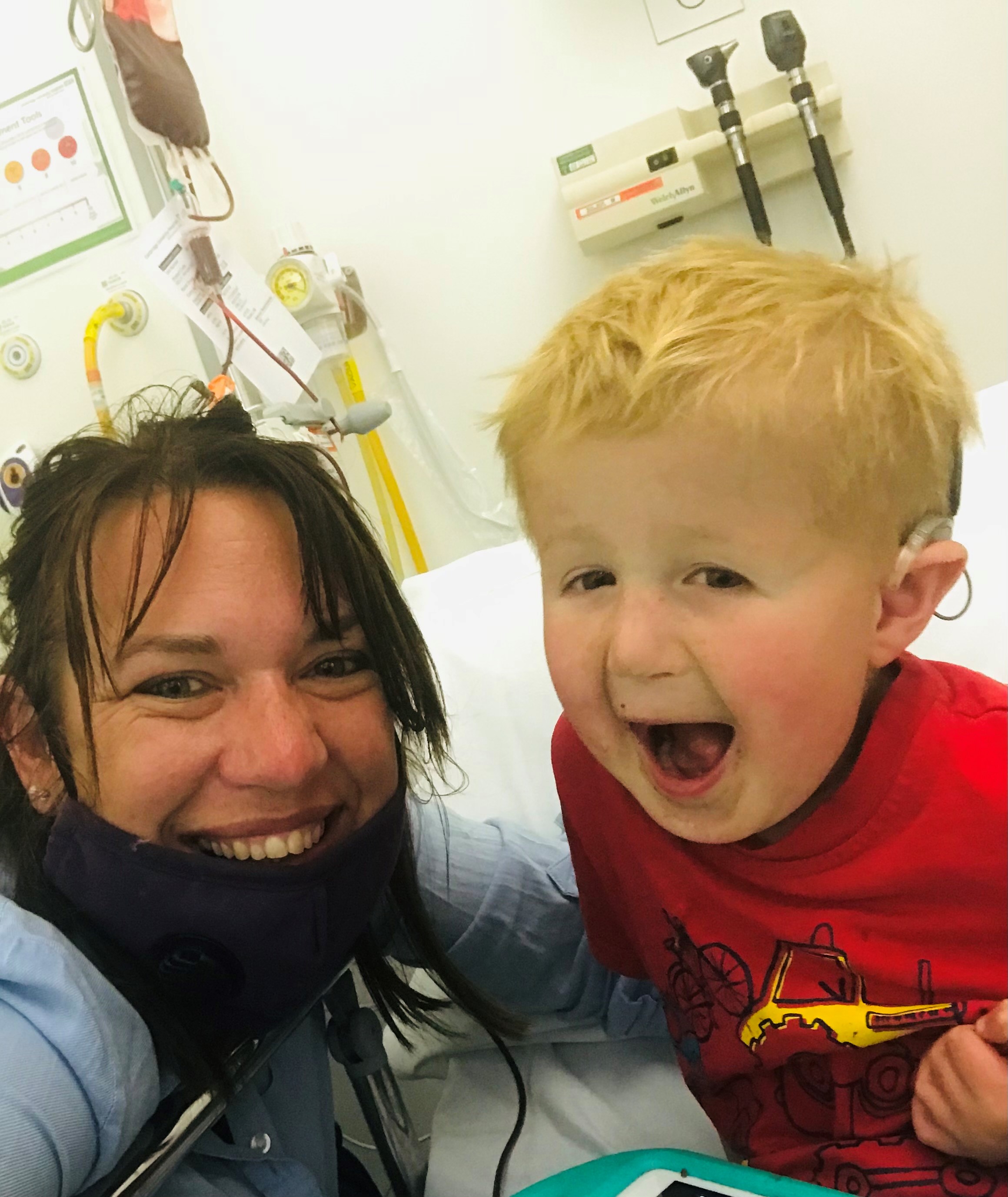 Finley with mum Ellie is hospital